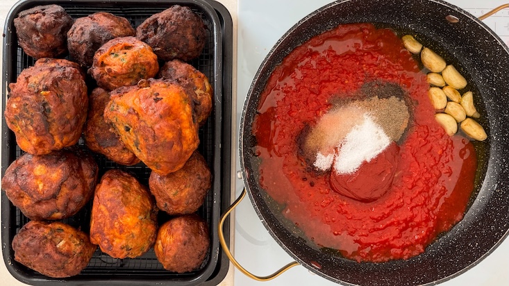 שלב שני: מניחים את הכרוביות המטוגנות בצד על רשת ומכינים את הרוטב.